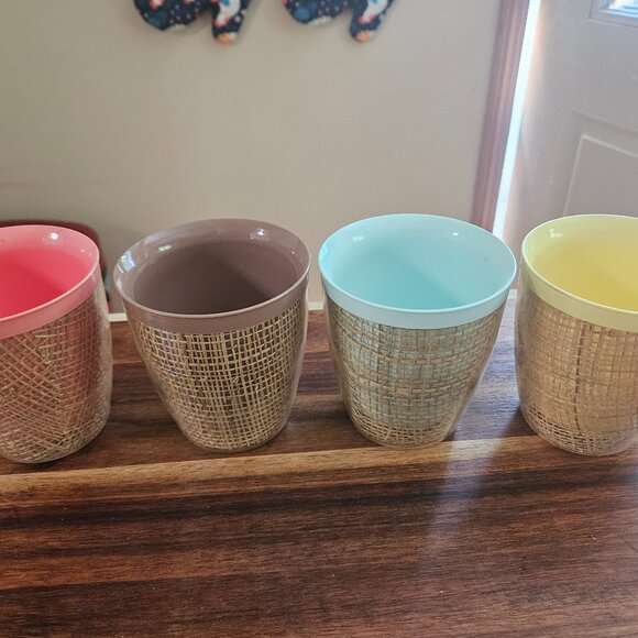 vintage raffiaware mid century burlap cups retro 1960 melmac set of four - Picture 1 of 5